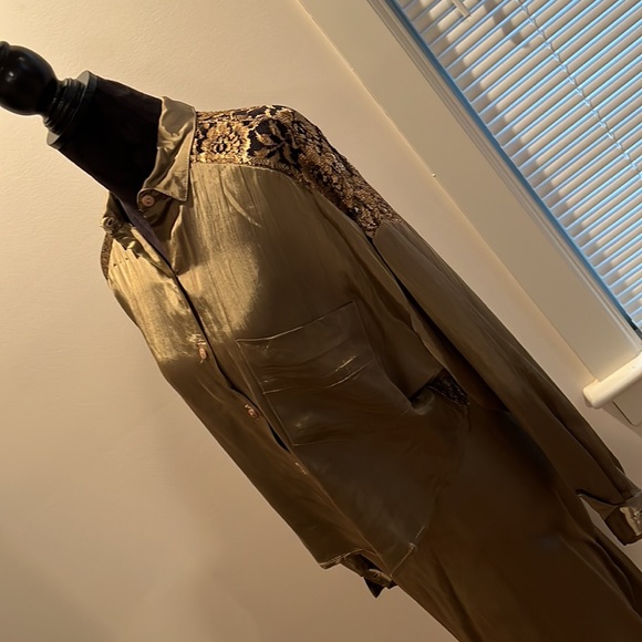 Metallic Bronze skirt and lace-back blouse matching set by Zum Zum. Vintage SZ 5 - Picture 5 of 5